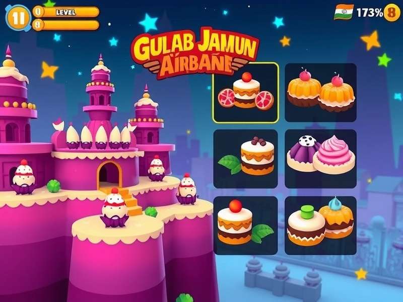 Gulab Jamun Airborne gameplay screenshot showing colorful dessert-themed levels
